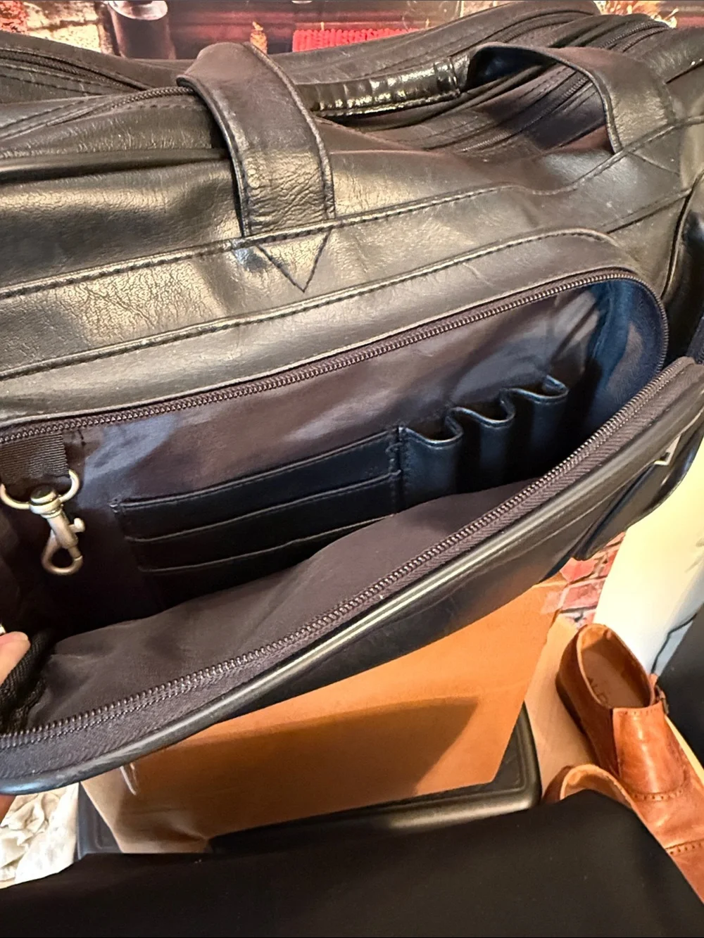 Black Leather Laptop Business travel Briefcase